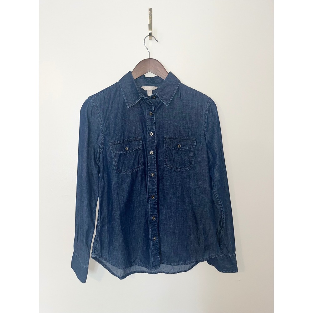 Banana Republic Heritage Denim Chambray Button Down Shirt Dark Soft Wash Women M